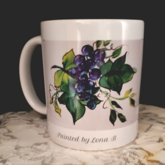 Handmade coffee cup 11 oz, painted grapes cup, hand painted decorative coffee - Picture 1 of 6